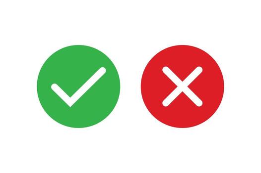 Green checkmark and red cross icons representing correct and incorrect choices , illustration vector