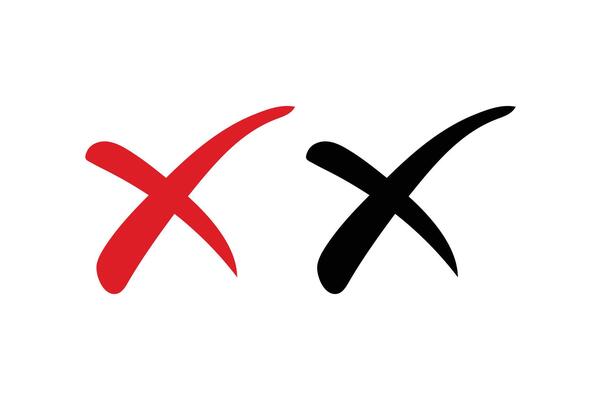 Two hand drawn x marks one red and one black, , illustration