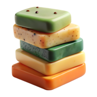 Stack of colorful handmade soaps with natural ingredients png