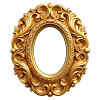 Antique oval frame with baroque scrollwork and floral design png