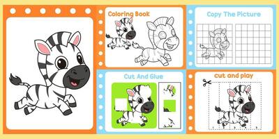 worksheets pack for kids a zebra . vector