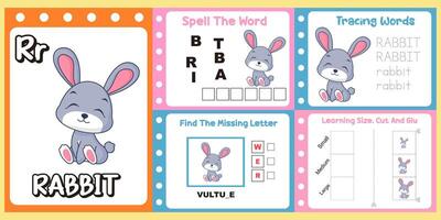 worksheets pack for kids cute rabbit . vector