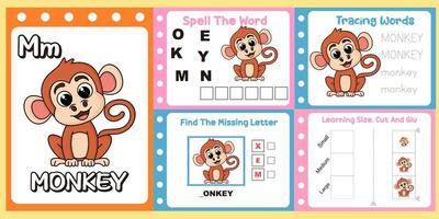 worksheets pack for kids a cute monkey . vector
