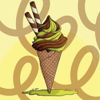 Chocolate and mint ice cream cone vector