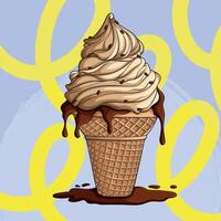 Chocolate swirl ice cream cone vector