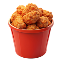 Golden fried chicken overflowing from red bucket png