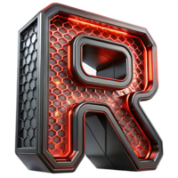 Glowing letter r with honeycomb texture on transparent background png