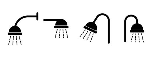 Shower head flat icon set. Collection of various showerhead icons showcasing diverse styles. shower head bathroom facility icon sign. vector