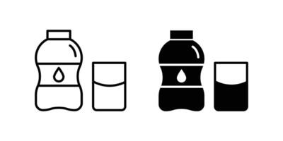 water bottle and glass filled outline icon set. Water icon. Plastic bottle water and glasses icon. vector