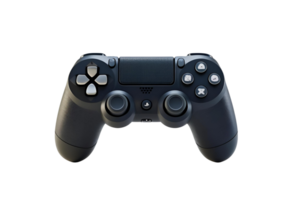 Realistic black console game controller. 3D rendering for graphic display. png