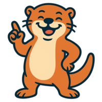Happy cartoon otter standing and pointing up illustration png