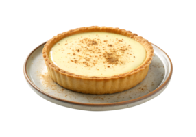 Custard tart with nutmeg served on a plate isolated on transparent background png