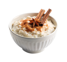 Rice pudding with cinnamon in a white bowl isolated on transparent background png