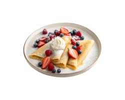 Sweet crepes with berries and cream served on a plate isolated on transparent background png