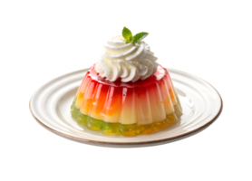 Gelatin dessert with whipped cream on a plate isolated on transparent background png