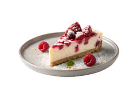 Raspberry cheesecake slice served on a plate isolated on transparent background png