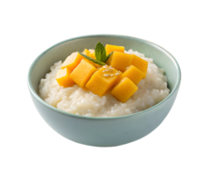 Mango sticky rice in a blue bowl isolated on transparent background png