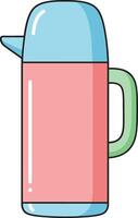 Retro style pink and blue thermos flask with green handle isolated on white background vector