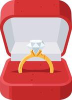 Engagement ring with diamond in red velvet box symbolizing love and commitment proposal gift idea vector