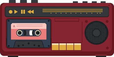 Vintage red cassette tape player with speaker and control buttons retro music device nostalgic sound technology vector