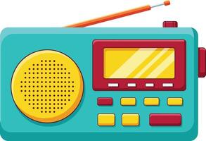 Retro style turquoise and yellow vintage radio with antenna and buttons illustration for nostalgic audio entertainment vector