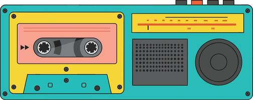 Retro cassette tape player with teal body and yellow tape deck vintage music gadget for nostalgia collectors vector