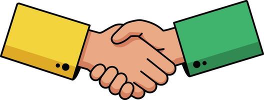 Handshake symbolizing agreement and partnership in business and social interaction with yellow and green sleeves vector