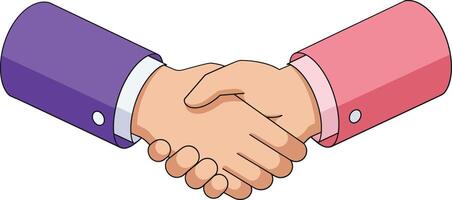 Handshake gesture symbolizing agreement and partnership in business communication with colorful sleeves and simple design vector