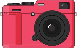 Red digital camera with black lens and buttons isolated on white background illustration vector