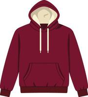Maroon hoodie with cream inner lining and white drawstrings isolated on white background for casual comfort and style vector