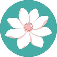 Simple white flower icon with pink details on teal background in minimalist style for design and decoration vector