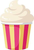 Cupcake with white frosting in red and yellow striped paper cup dessert treat illustration vector