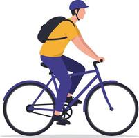 Man riding bicycle with backpack and helmet in casual outfit outdoor active lifestyle cycling exercise vector