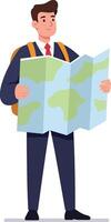 Man holding map exploring new destinations for travel and adventure planning in casual business attire vector