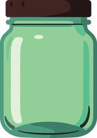Green glass jar with brown lid isolated on white background simple kitchen storage container illustration vector