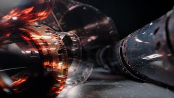 A detailed view of a film roll with visible perforations and a polished surface photo