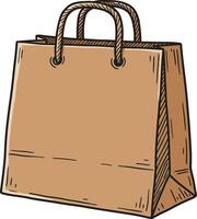 Brown paper shopping bag with rope handles isolated on white background simple retail packaging design illustration vector