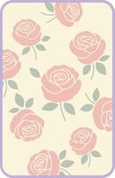 Pink Rose Pattern on Cream Background with Green Leaves and Light Purple Frame Decorative Design vector