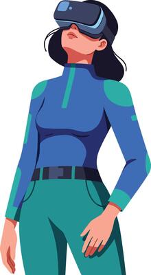 Woman wearing virtual reality headset exploring immersive digital environment in modern technology setting