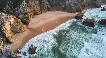Capo da Roca is the westernmost point in Europe. Aerial view of Aroeira beach. photo