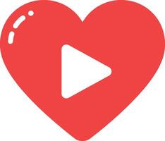 Red heart with white play button symbol representing digital love and media connection icon vector