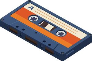 Retro cassette tape music player with dark blue and orange design vintage audio technology illustration vector