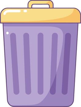 Purple and yellow trash bin with handle isolated on white background simple waste container design vector