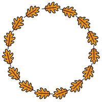 Elegant circular frame design featuring a garland of stylized orange oak leaves, perfect for autumnal themes and seasonal designs. vector