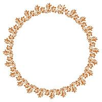 Elegant round frame with a continuous pattern of stylized terracottacolored leaves, perfect for autumnal designs and invitations. vector