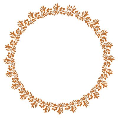 Elegant round frame with a continuous pattern of stylized terracottacolored leaves, perfect for autumnal designs and invitations.