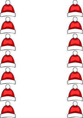 Festive Christmas border design featuring a repeating pattern of cheerful Santa hats in vibrant red and white, perfect for holiday cards or winterthemed projects.