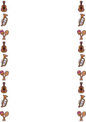 Festive Mexican Fiesta Border Design A cheerful repeating pattern featuring guitars, trumpets, and maracas, perfect for invitations, banners, or party decorations.