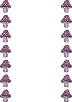 Adorable illustration of a whimsical border featuring a repeating pattern of purple mushrooms with yellow polka dots, perfect for childrens designs or magical themed projects. vector