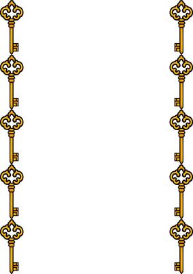 Elegant frame design featuring a vertical repeat pattern of ornate golden skeleton keys, perfect for adding a vintage touch to invitations, certificates, or other design projects.